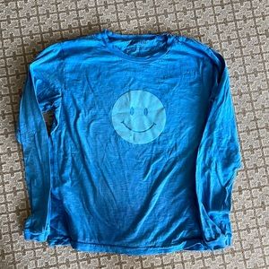 Unsweetened powder blue smiley long sleeve tahirt